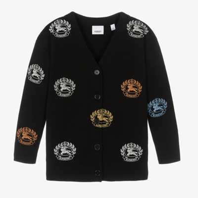 Burberry Kids' Printed Organic Wool Knit Cardigan In Black Ip Pattern