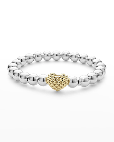 Lagos Heart Charm Beaded Stretch Bracelet In Silver Gold