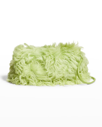 Dries Van Noten Mini Faux-fur Drawstring Shoulder Bag In Light Green