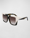 Ferragamo Color-block Square Acetate Sunglasses In Green Tortoise/iv