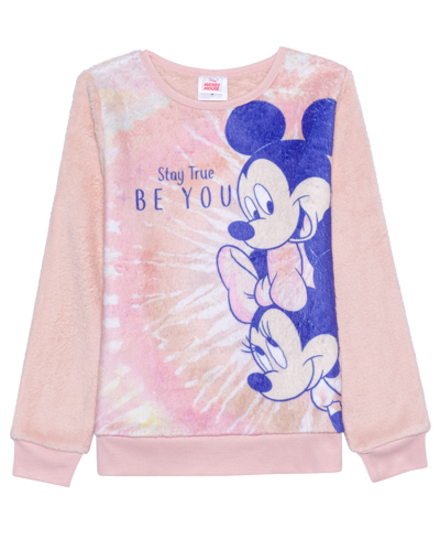 Disney Big Girls Mickey And Minnie Mouse Pullover Sweatshirt In Pink