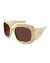 Gucci Star Crystal Acetate Wrap Butterfly Sunglasses In Shiny Black