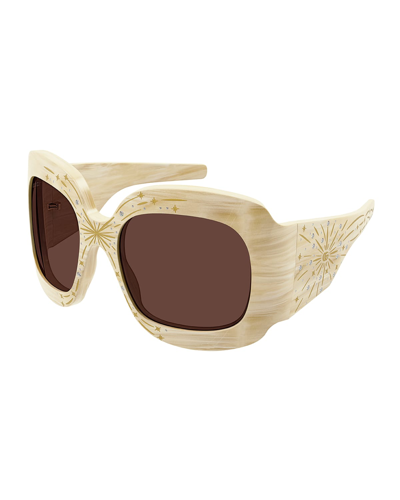 Gucci Star Crystal Acetate Wrap Butterfly Sunglasses In Shiny Black