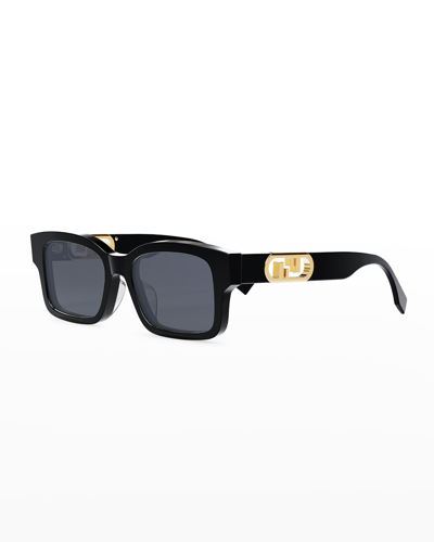 Fendi Women's O'lock Rectangular Sunglasses, 53mm In Shiny Black