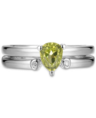 Macy's 2-pc Set Gemstone Trillion Ring & White Topaz Accent Cuff Ring In 14k Gold-plated Sterling Silver (a In Green