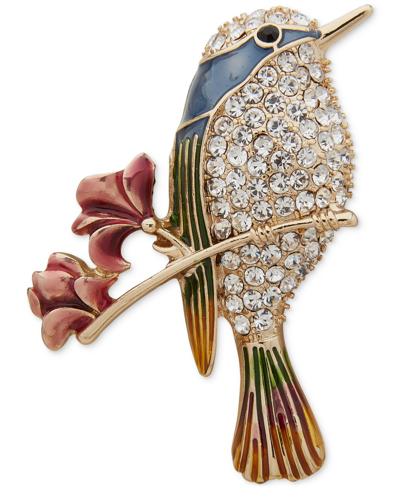 Anne Klein Gold-tone Multi Crystal Bird On Branch Pin