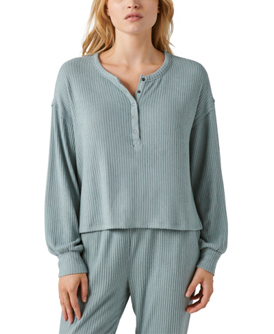 Lucky Brand Women's Cloud Ribbed Long-sleeve Henley Top In Lead