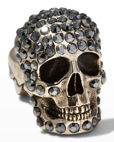 Alexander Mcqueen Men's Crystal Pavé Skull Earring, Single In Silver Jet