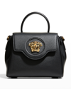 Versace Medusa Patent Leather Top Handle Bag In Black
