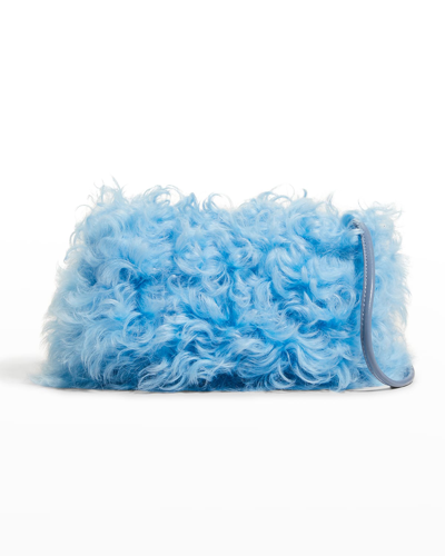 Dries Van Noten Mini Faux-fur Drawstring Shoulder Bag In 505 Sky