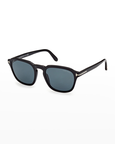 Tom Ford Avery Round Acetate Sunglasses In 01v Shiny Black