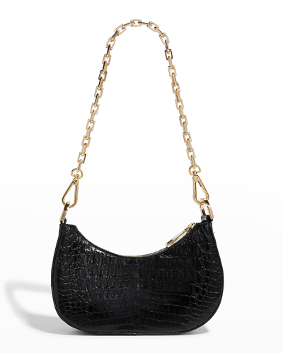 Maria Oliver Mia Small Shiny Crocodile Shoulder Bag In Bk-black Shiny