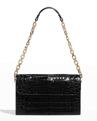 Maria Oliver Isabella Shiny Crocodile Shoulder Bag In Bk-black Shi