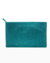 Judith Leiber Allover Crystal Zip Pouch Clutch Bag In Steal Silver/teal