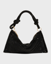 Cult Gaia Hera Nano Knotted Crystal-embellished Satin Shoulder Bag In Black