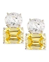 FANTASIA BY DESERIO 26.0 TCW WHITE OVAL & CANARY EMERALD-CUT STUD EARRINGS,PROD169840075