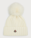 Moncler Logo-patch Ribbed-knit Beanie In Natural