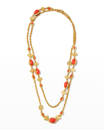 Ben-amun Long Gold And Stone Necklace In Red