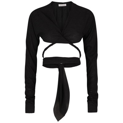 Ludovic De Saint Sernin Cache Caur Wraparound Jersey Crop Top In Black