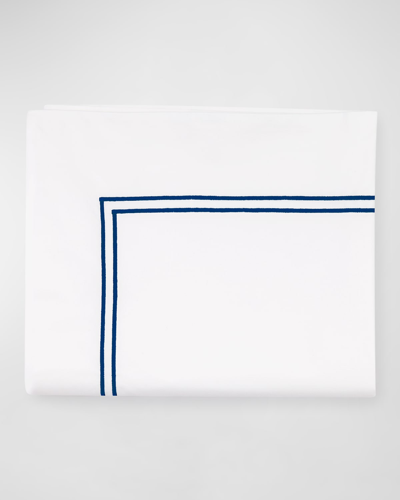 Sferra Grande Hotel Flat Sheet, Full/queen In White/navy Blue