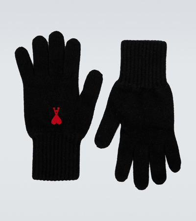 Ami Alexandre Mattiussi Ami De Caur Virgin Wool Gloves In Black/red