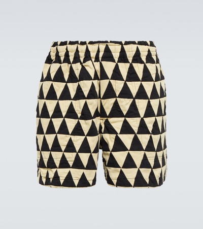 Bode Thousand Pyramid Cotton Shorts In Bkcrm Black Cream