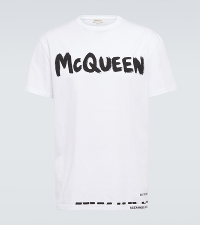 Alexander Mcqueen Logo Printed Cotton Jersey T-shirt In White