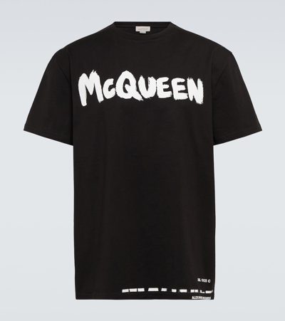 Alexander Mcqueen Logo Printed Cotton Jersey T-shirt In Black