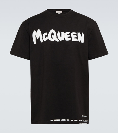 Alexander Mcqueen Black Cotton Logo Print T-shirt