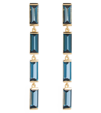 Aliita Deco Maxi 9kt Gold Drop Earrings With Topaz In Blue Topaz
