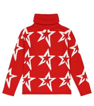 Perfect Moment Kids' Star-print Roll Neck Jumper In Red