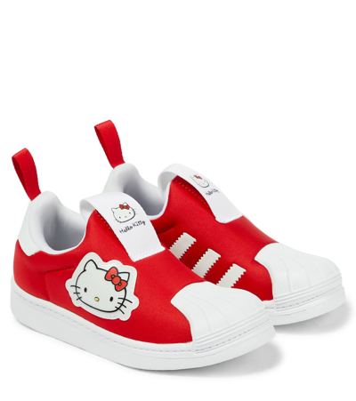 Adidas Originals Kids' Superstar Recycled Faux Leather Sneakers In Vivid Red/cloud White/core Black
