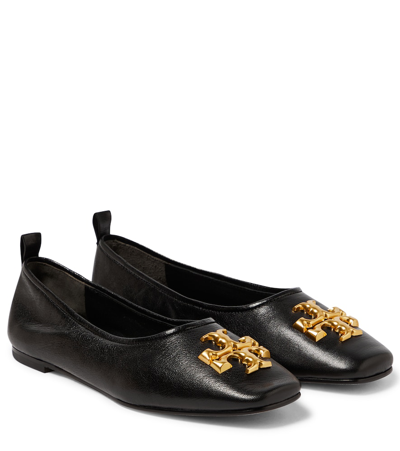 Tory Burch Eleanor Leather Medallion Ballerina Flats In Black