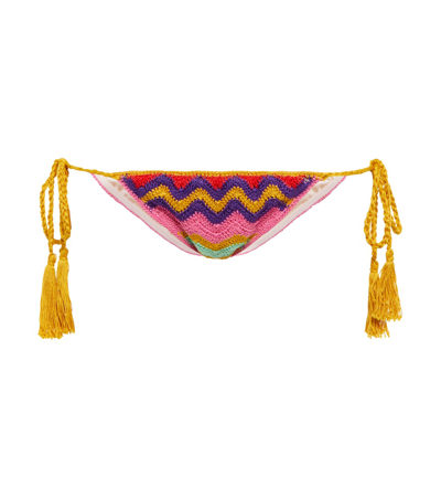 Anna Kosturova Crochet Cotton Bikini Bottoms In Multi Chevron