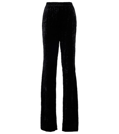Saint Laurent High-rise Straight Velvet Pants In Noir