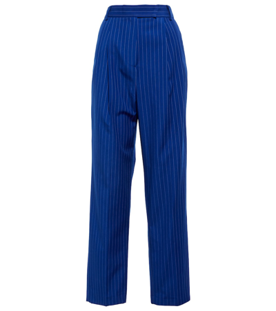 The Frankie Shop Bea Pleated Pinstriped Straight-leg Trousers In Blue