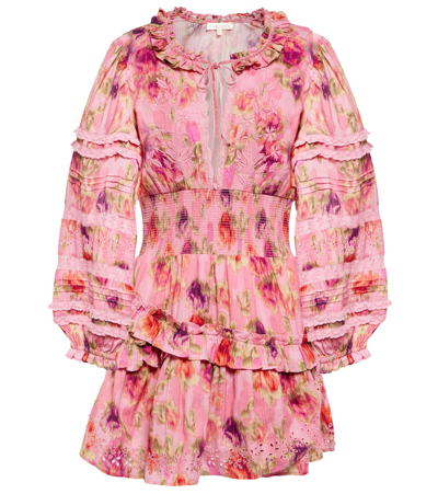 Loveshackfancy Clarkie Puff-sleeve Embroidered Lace Mini Dress In Multi