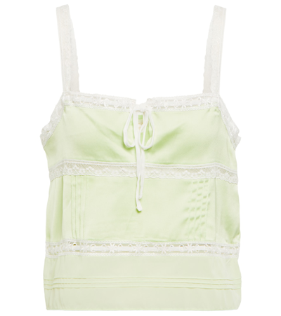 Loveshackfancy Sunny Lace-trimmed Pintucked Satin And Chiffon Camisole In Lime