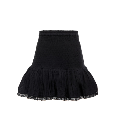 Loveshackfancy Ruffled Cotton Miniskirt In Black