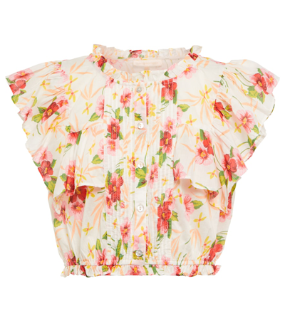 Loveshackfancy Nora Floral Cotton Crop Top In White