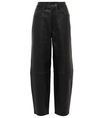 Frame High-rise Wide-leg Leather Pants In Noir