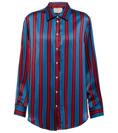Asceno London Striped Silk Shirt In Cherry & Dusk Stripe