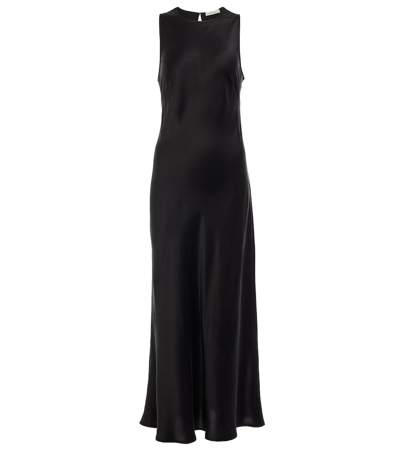 Asceno Valencia High-neck Silk-satin Maxi Dress In Black