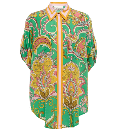 Alemais Marion Abstract-print Contrast-trim Silk Shirt In Emerald