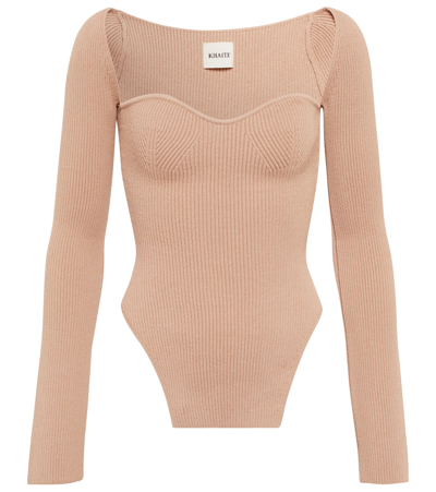 Khaite Maddy Ribbed-knit Top In Almond