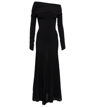 Khaite Rebecca Off-shoulder Jersey Maxi Dress In 200 Black