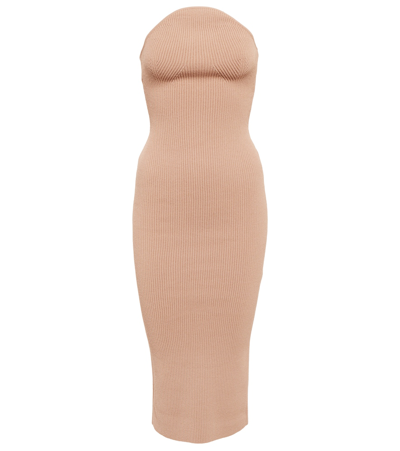 Khaite Rumer Strapless Ribbed-knit Midi Dress In Neutrals