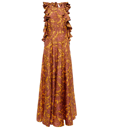 Zimmermann Ruffled Printed Silk Halterneck Maxi Dress In Yellow