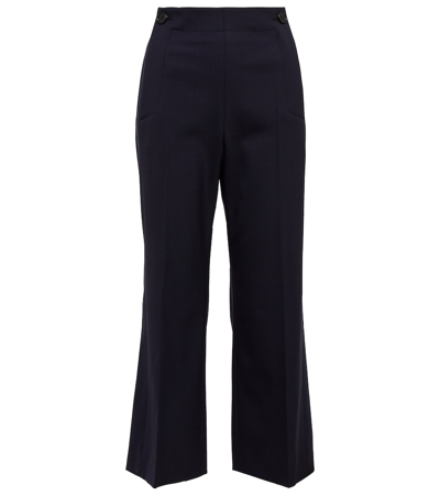 Chloé High-rise Cropped Flared Wool Pants In Blue