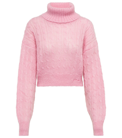 Ganni Cropped Turtleneck Sweater In Lilac Sherbet